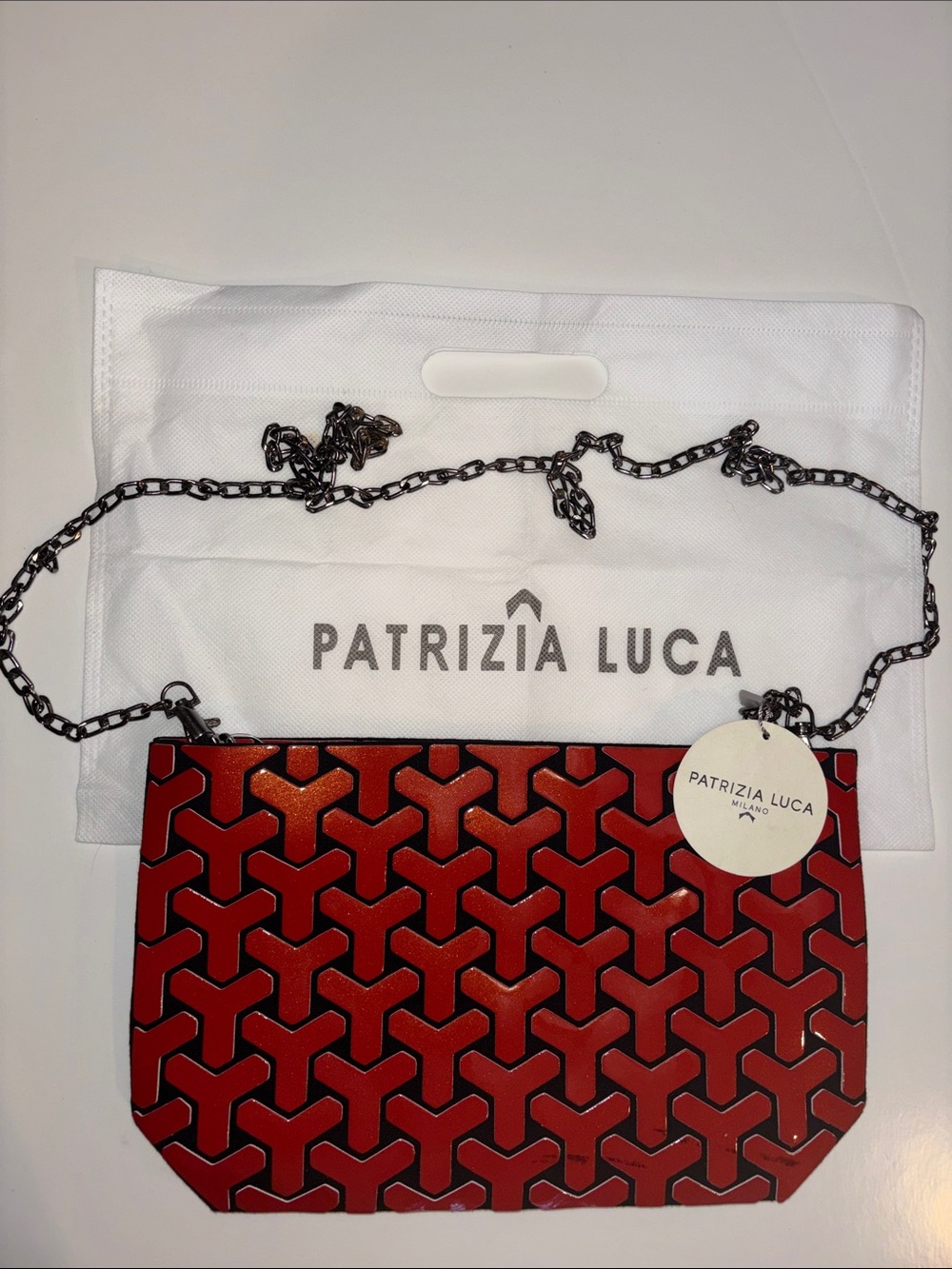 Patrizia Luca Red Geometric Chain Crossbody